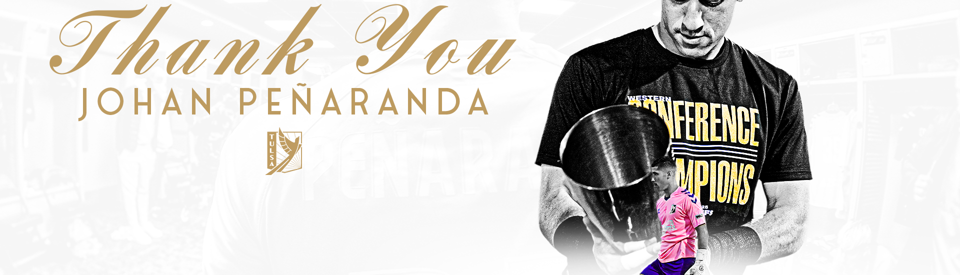 White background, gold letters that read "Thank you, Johan Peñaranda"